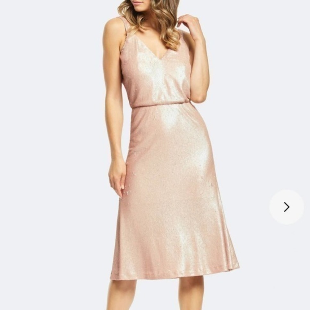 Dress The Population NWT Cameron blouson rose gold sequins cocktail dress S